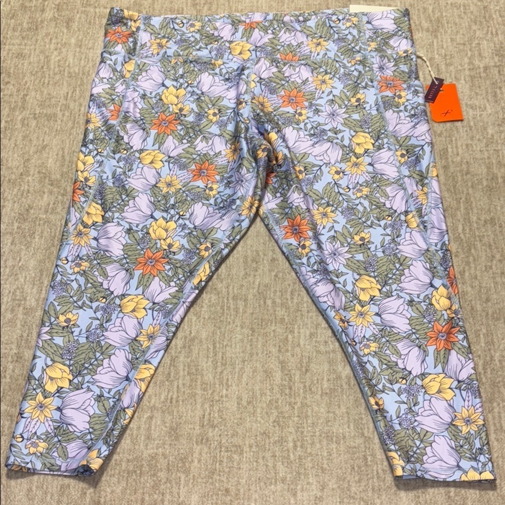 NWT 3X Leggings 7/8 High Rise Freely lavender floral pockets plus